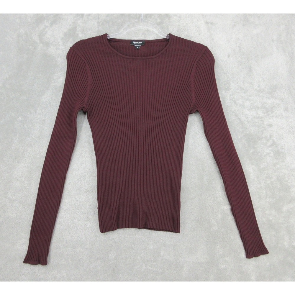 Worth New York Sweater Womens Size M Burgundy Ribbed Bodycon Pullover Stretch